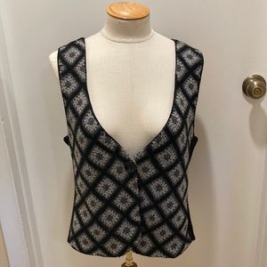 Talbots 100% Merino Wool Gray and Black Crochet/Knit Sweater Vest Size Large